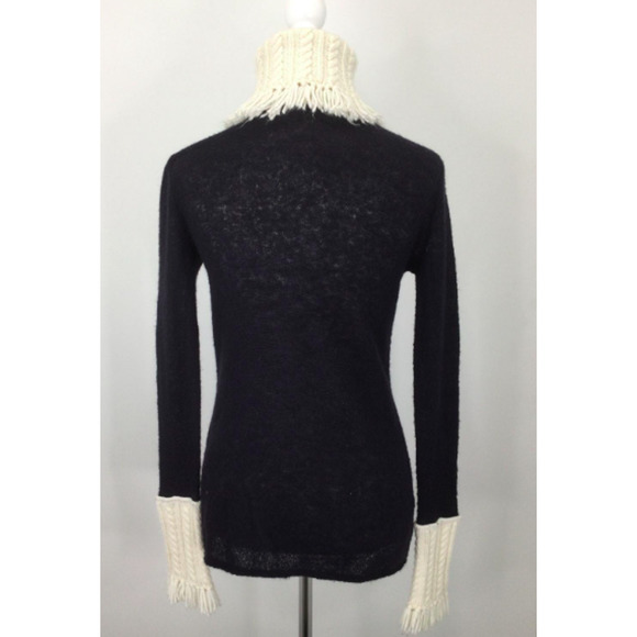 Tory Burch Navy & White Cable Knit Neck & Cuffs Turtleneck Sweater - Picture 5 of 7